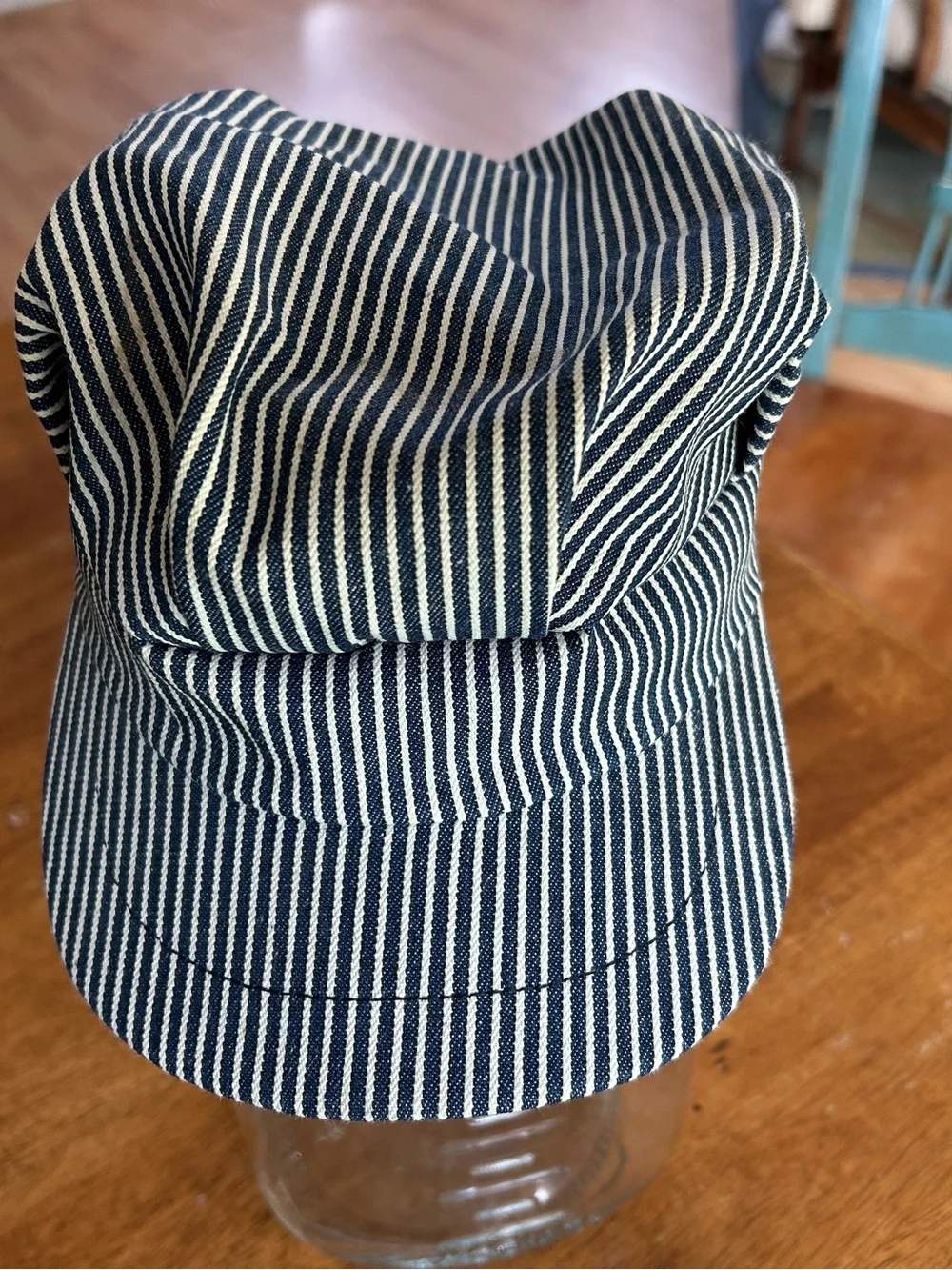 Classic Blue-and-White Hickory Stripe Railroad Engineer Conductor Cap Hat Kids